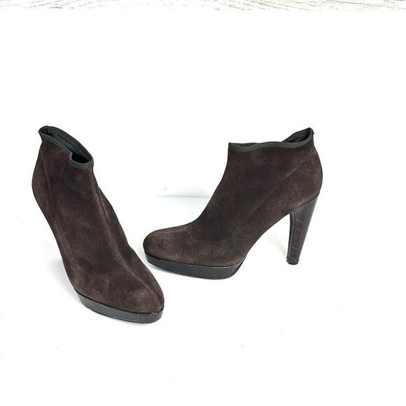 Stuart Weitzman Sockemup Platform Bootie High Heels Cola Brown Suede US 7,5 - Picture 1 of 15